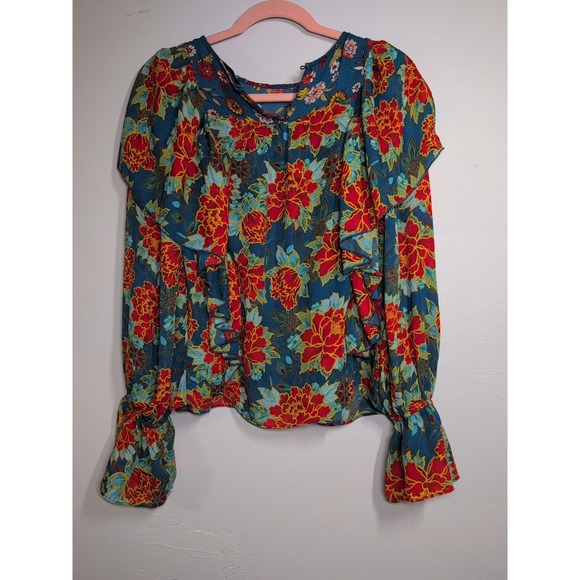 BELLE VERE Boho Floral Flowy Blouson Peasant Blouse XS EUC - Picture 8 of 8